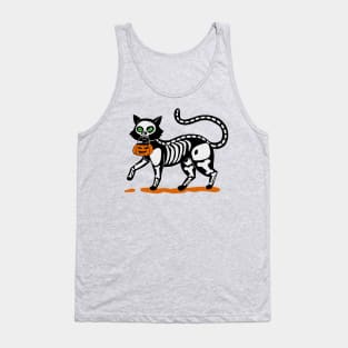 black cat in skeleton costume trick and threat Tank Top